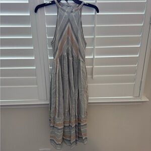 Listicle striped  Sleeveless Maxi Dress in Gray and Cream